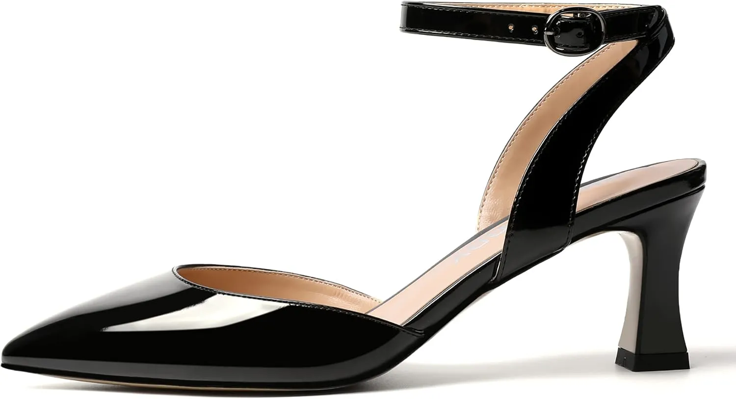 SKYSTERRY Women's Patent Ankle Strap Slingback Wedding Buckle Pointed Toe Casual Spool Mid Heel Pumps Shoes 2.5 Inch
