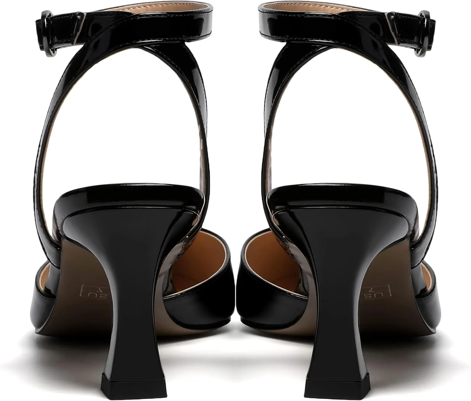 SKYSTERRY Women's Patent Ankle Strap Slingback Wedding Buckle Pointed Toe Casual Spool Mid Heel Pumps Shoes 2.5 Inch