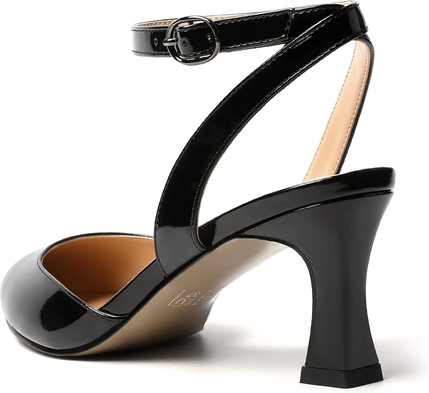 SKYSTERRY Women's Patent Ankle Strap Slingback Wedding Buckle Pointed Toe Casual Spool Mid Heel Pumps Shoes 2.5 Inch