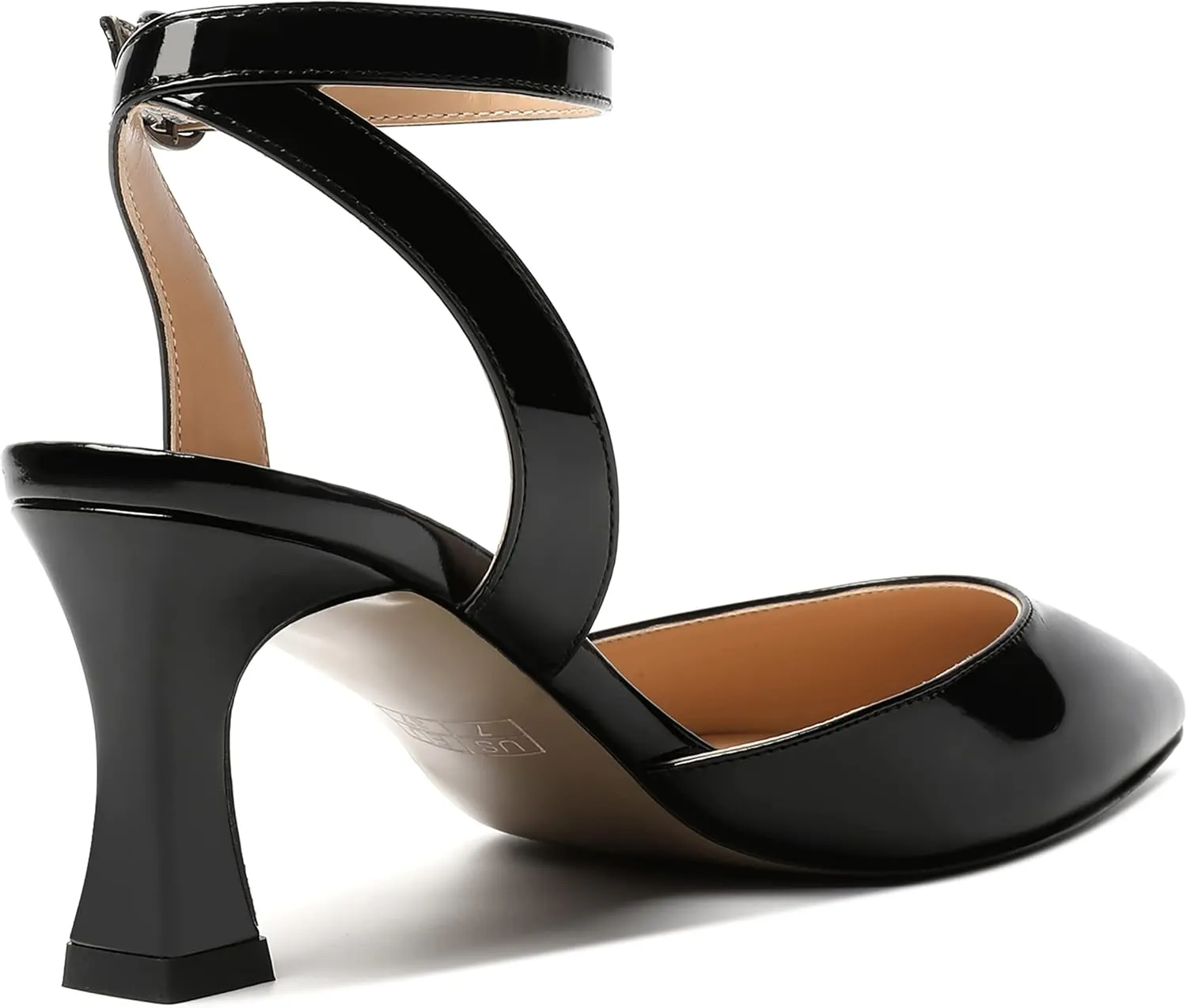 SKYSTERRY Women's Patent Ankle Strap Slingback Wedding Buckle Pointed Toe Casual Spool Mid Heel Pumps Shoes 2.5 Inch