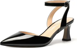 SKYSTERRY Women's Patent Ankle Strap Slingback Wedding Buckle Pointed Toe Casual Spool Mid Heel Pumps Shoes 2.5 Inch
