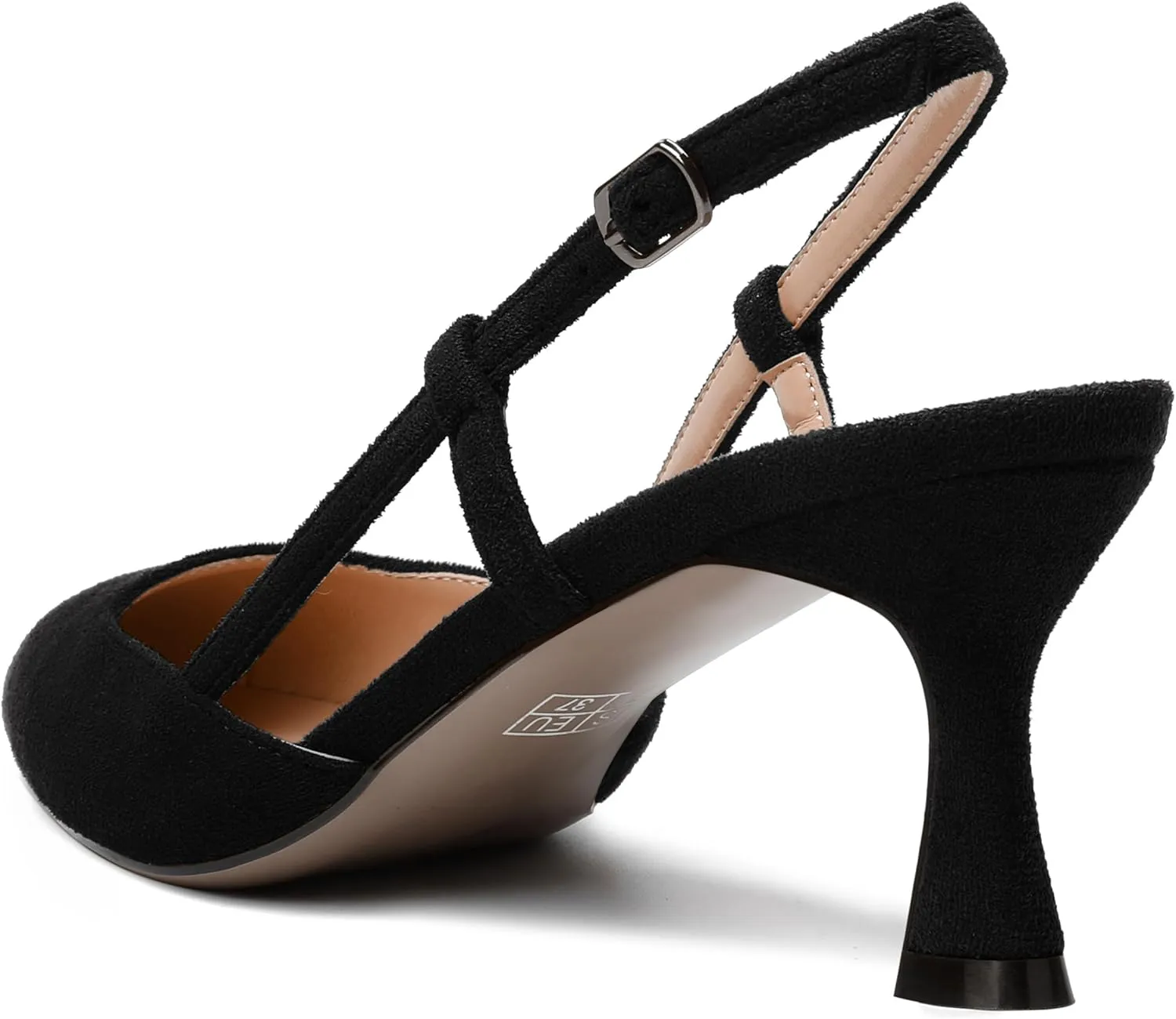 SKYSTERRY Womens Suede Evening Casual Pointed Toe Buckle Slingback Spool Mid Heel Pumps Shoes 2.5 Inch