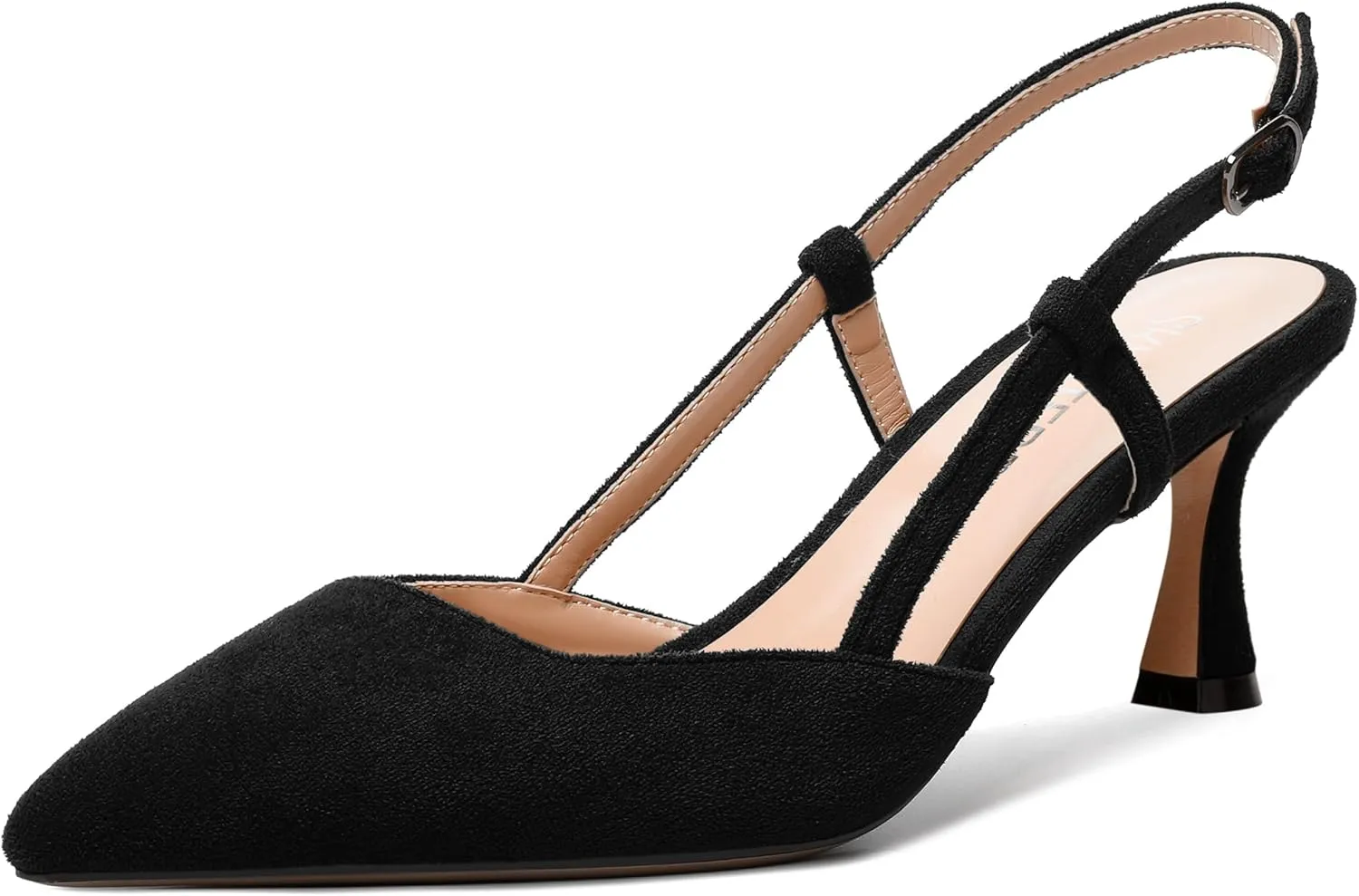SKYSTERRY Womens Suede Evening Casual Pointed Toe Buckle Slingback Spool Mid Heel Pumps Shoes 2.5 Inch