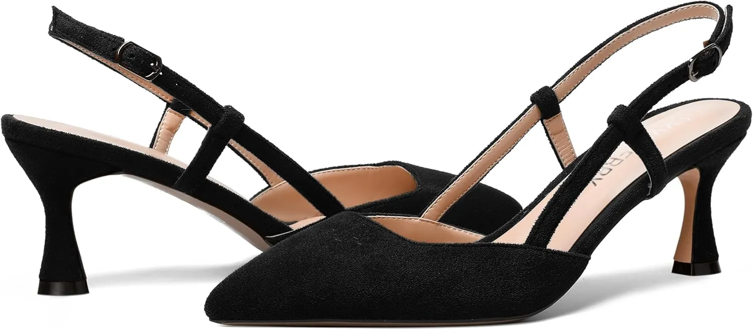 SKYSTERRY Womens Suede Evening Casual Pointed Toe Buckle Slingback Spool Mid Heel Pumps Shoes 2.5 Inch