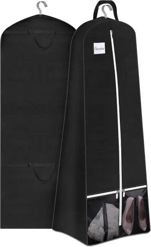 SLEEPING LAMB 72'' Bridal Wedding Gown Dress Garment Bag 15'' Gusseted Garment Cover Shoe Pockets Travel Garment Storage Bag for Prom, Evening Gowns, Black