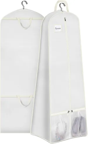 SLEEPING LAMB 72" Bridal Wedding Gown Dress Garment Bag 15" Gusseted Garment Cover Shoe Pockets Travel Garment Storage Bag for Prom, Evening Gowns, White