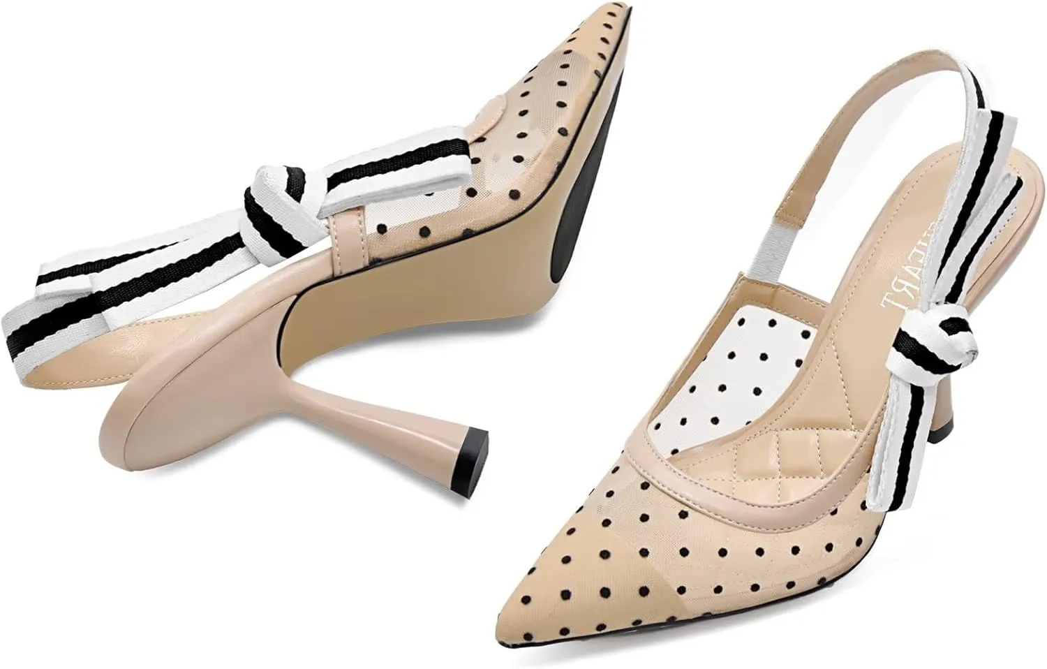 Slingback Heels for Women Closed Pointed Toe High Heels Bowknot Knitted Dress Work Wedding Pumps Shoes