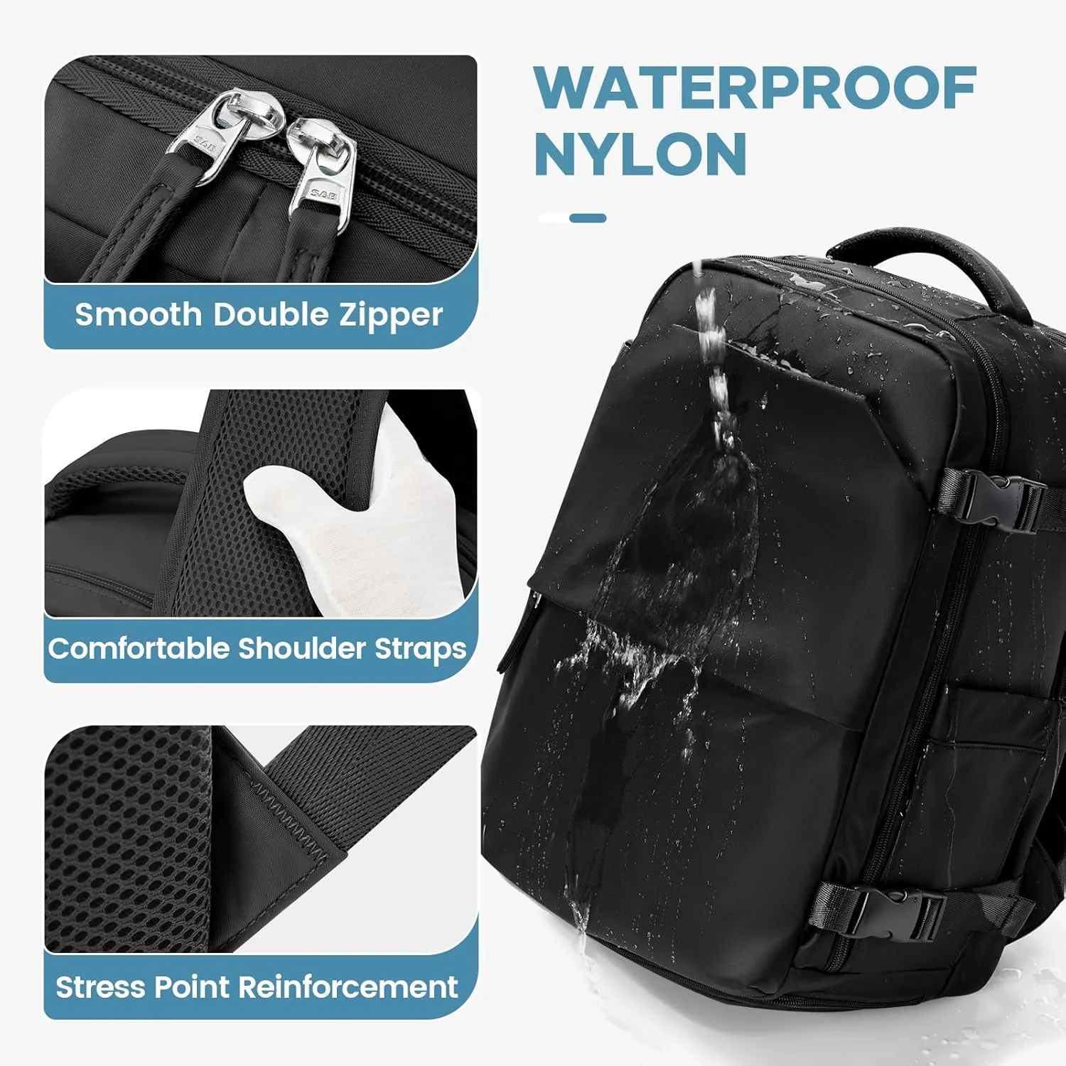 Small Travel Backpack 25L Carry on Backpack Airplane Approved Laptop Backpack Fits 14" Laptop with Shoe Compartment, Waterproof Casual Daypack Bag for Women Men Business Weekender, Black
