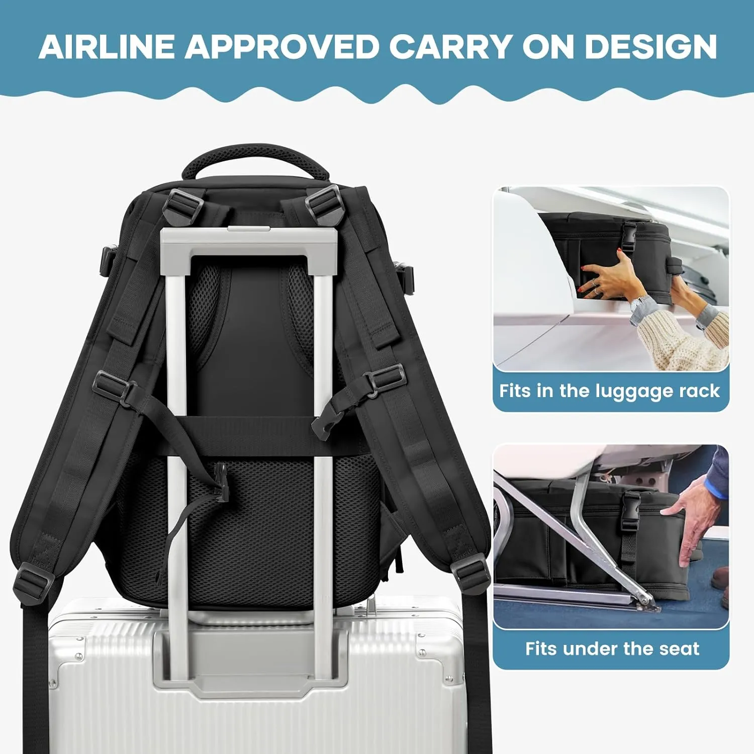 Small Travel Backpack 25L Carry on Backpack Airplane Approved Laptop Backpack Fits 14" Laptop with Shoe Compartment, Waterproof Casual Daypack Bag for Women Men Business Weekender, Black