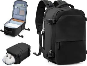 Small Travel Backpack 25L Carry on Backpack Airplane Approved Laptop Backpack Fits 14" Laptop with Shoe Compartment, Waterproof Casual Daypack Bag for Women Men Business Weekender, Black