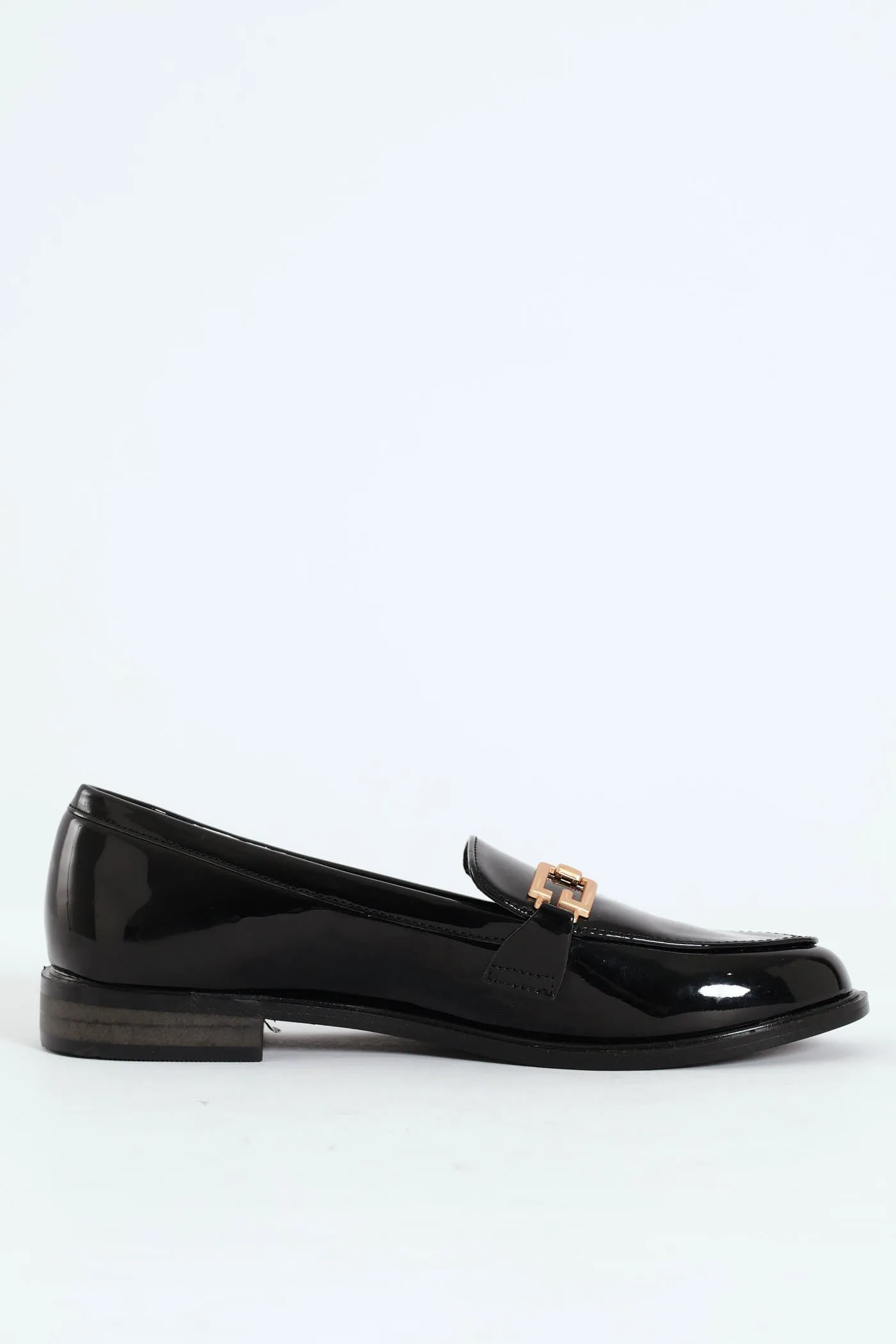Smart Loafer With Square Metal Trim - Black