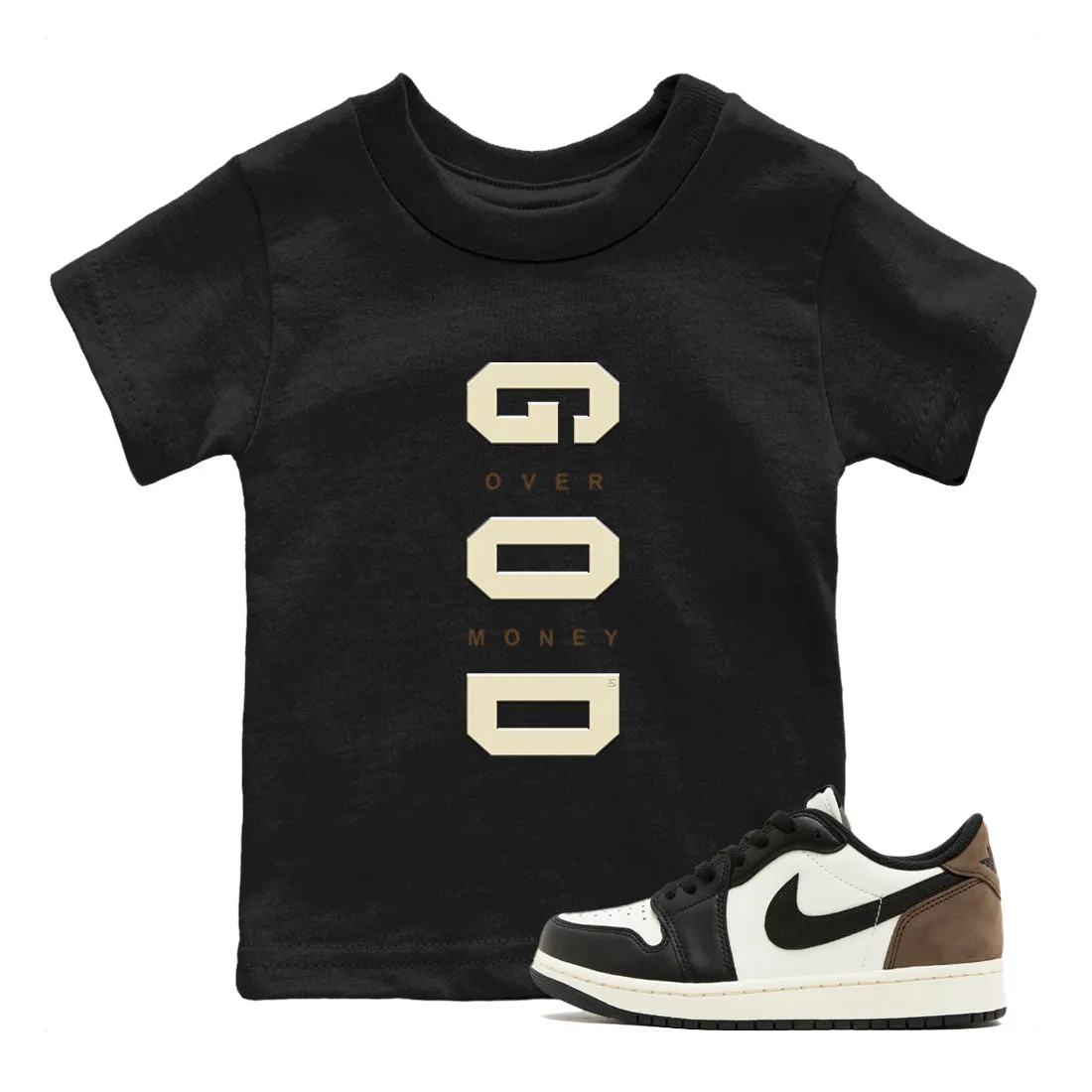 SNRT Mocha Money Over God - Kids Knowledgeable Tees Air Jordan Sneaker 1 Augmented reality