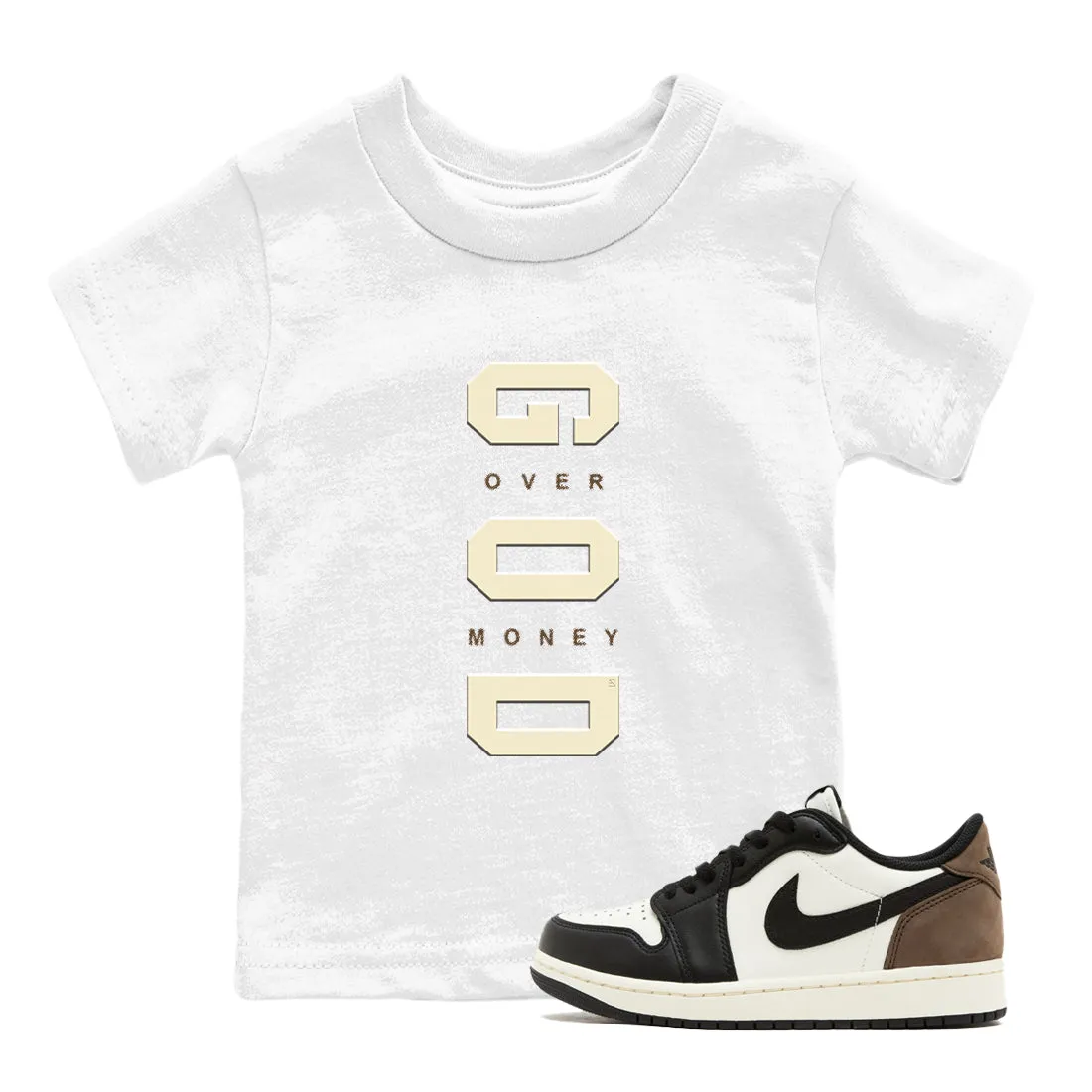 SNRT Mocha Money Over God - Kids Knowledgeable Tees Air Jordan Sneaker 1 Augmented reality