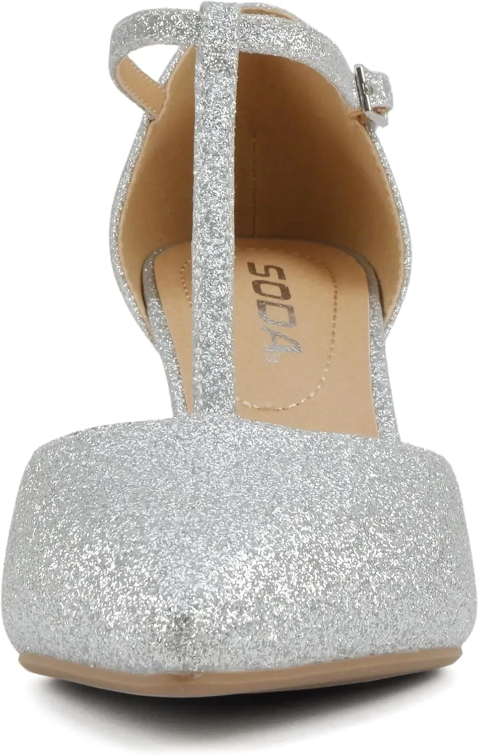 Soda Bahia ~ Women Pointed Toe Closed Back Counter Stiletto Mid Heel T-Strap Pump Shoe