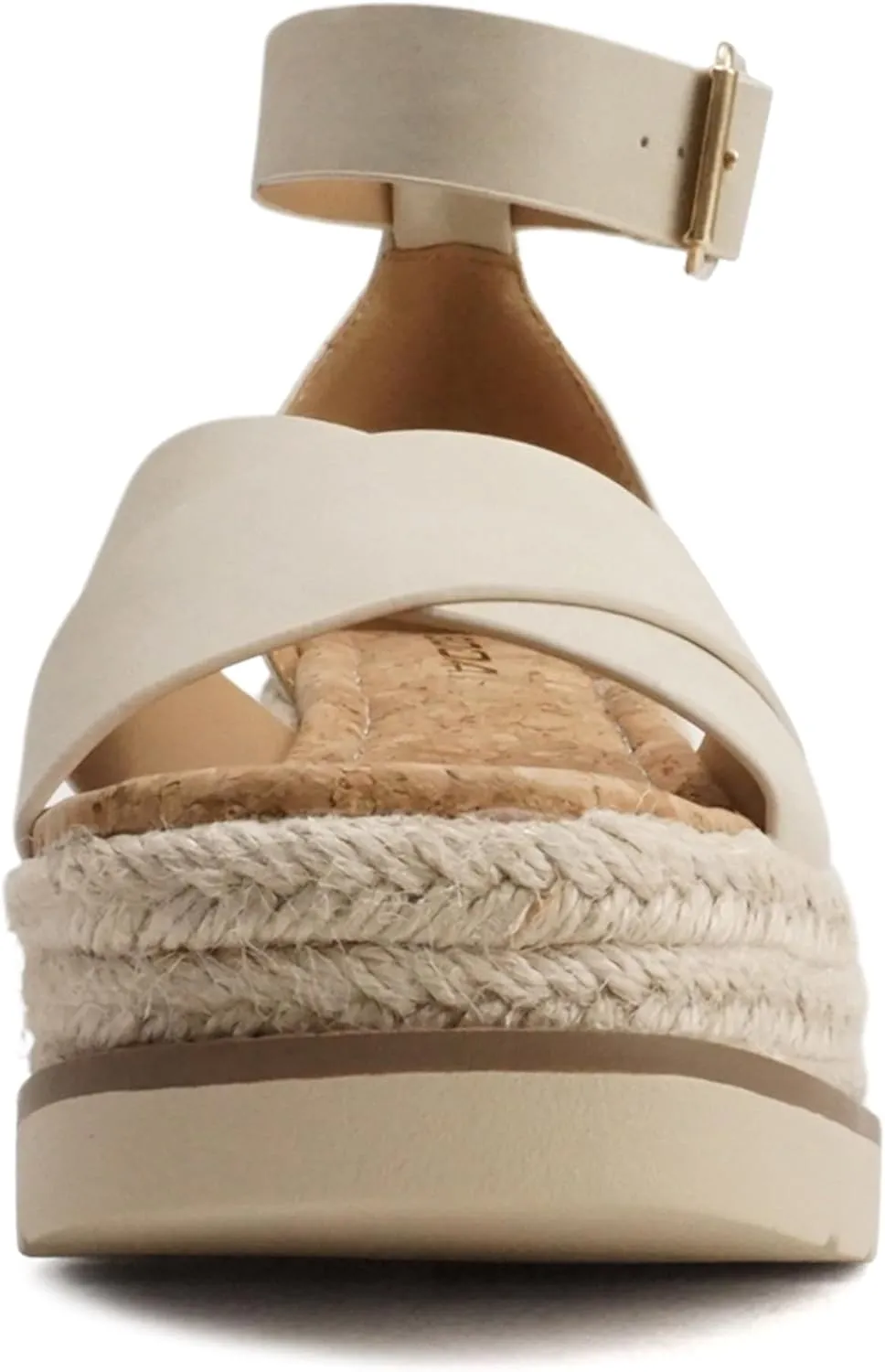 Soda “Fabian” ~ Women Square Toe Closed Back Counter Crisscross Band Platform Espadrille Wedge Sandals with Adjustable Ankle Strap