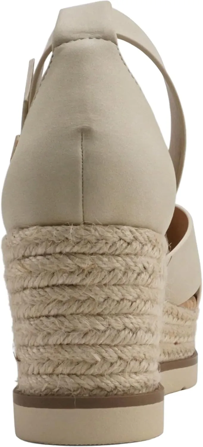 Soda “Fabian” ~ Women Square Toe Closed Back Counter Crisscross Band Platform Espadrille Wedge Sandals with Adjustable Ankle Strap