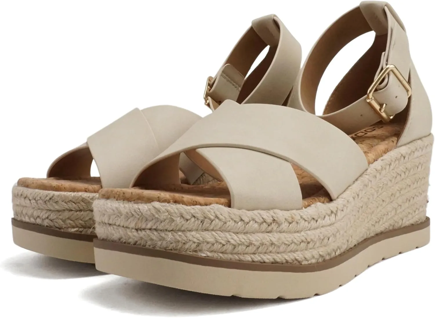 Soda “Fabian” ~ Women Square Toe Closed Back Counter Crisscross Band Platform Espadrille Wedge Sandals with Adjustable Ankle Strap