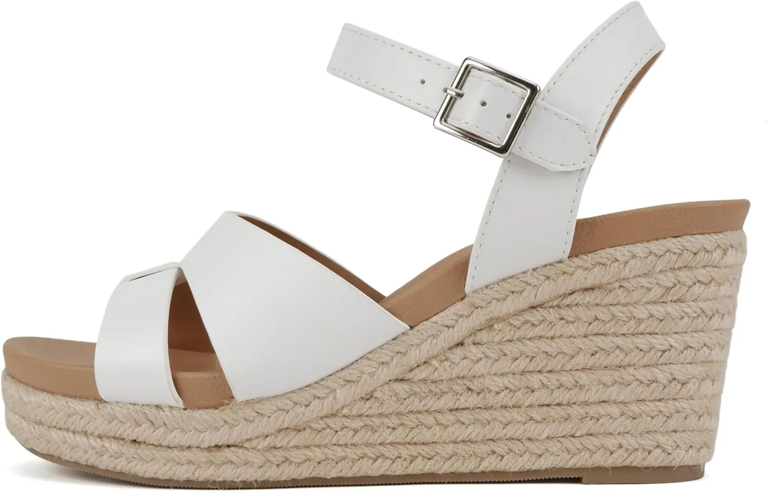 Soda “Front” ~ Women Round Toe Cross Band Low Heel Espadrille Wedge Sandal with Adjustable Ankle Strap
