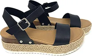Soda Women's Open Toe Ankle Strap Espadrille Sandal Black C 6 M US
