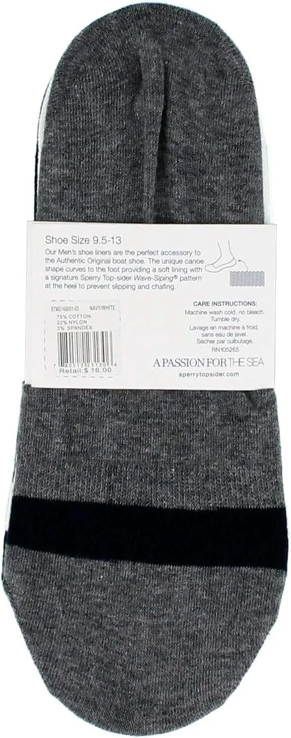 Sperry Men's Signature Invisible Boat Shoe Liner Socks-3 Pair Pack-No Show Combed Cotton Comfort