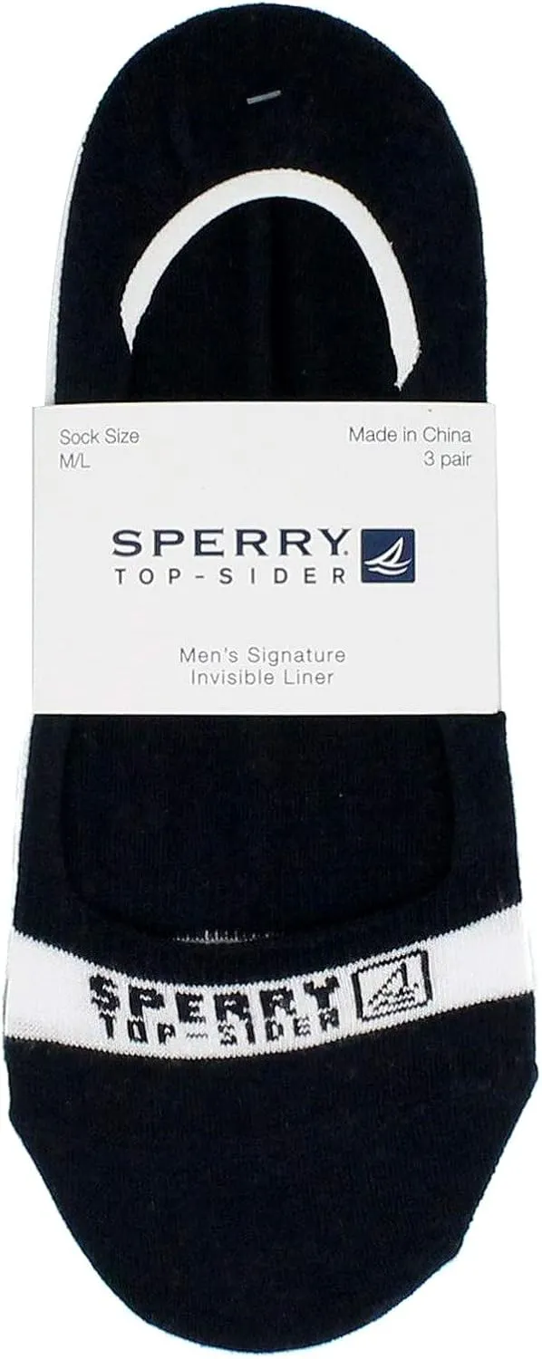 Sperry Men's Signature Invisible Boat Shoe Liner Socks-3 Pair Pack-No Show Combed Cotton Comfort