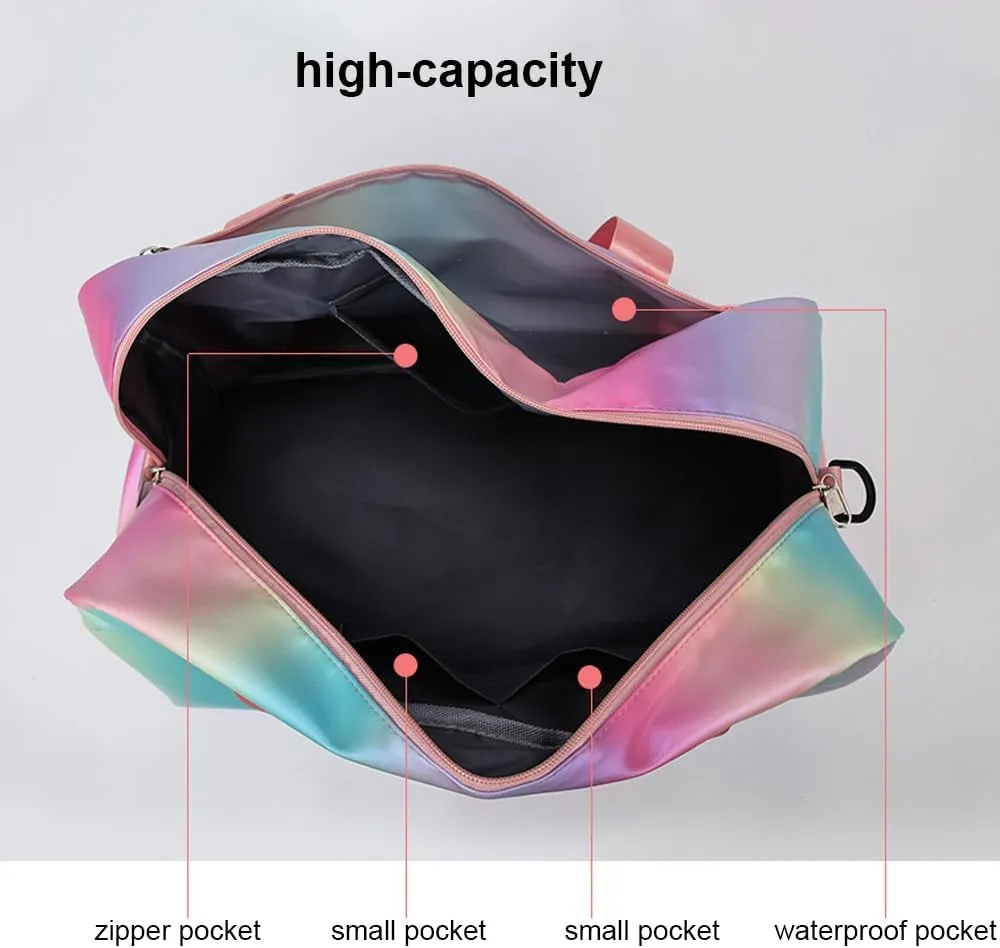 Sports Gym Bag with Shoes Compartment & Wet Pocket, Waterproof Overnight Bag Travel Bag Gymnastic bag Dance Bag for Girl, Weekend Bag for Women(gradient pink)