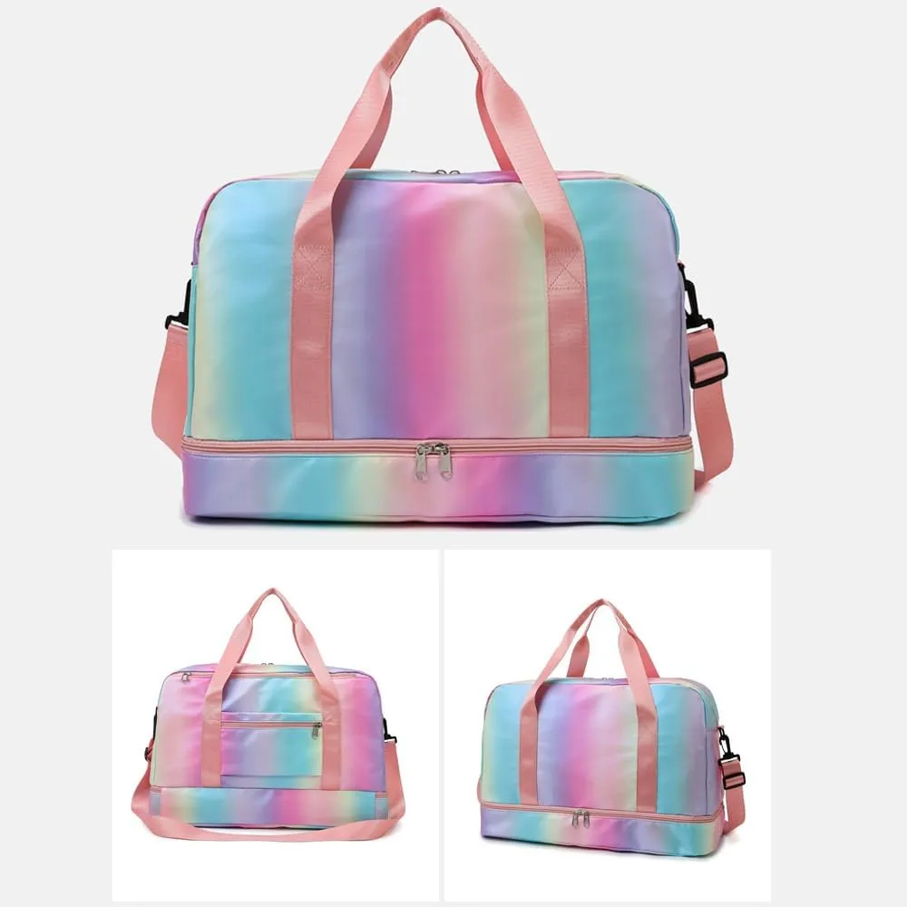 Sports Gym Bag with Shoes Compartment & Wet Pocket, Waterproof Overnight Bag Travel Bag Gymnastic bag Dance Bag for Girl, Weekend Bag for Women(gradient pink)