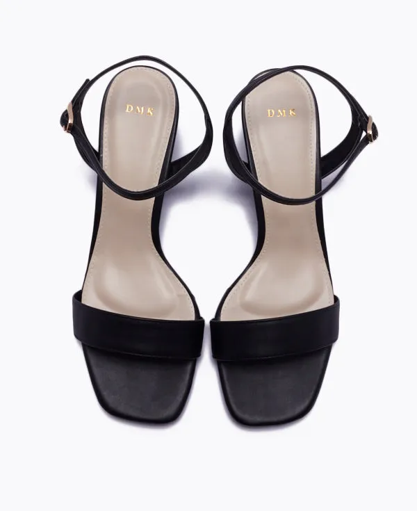 Squared Off Block Heel Sandals - Black