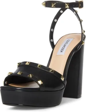 Steve Madden Tabari Black Leather Ankle Strap Open Toe Embellished Heeled Sandal