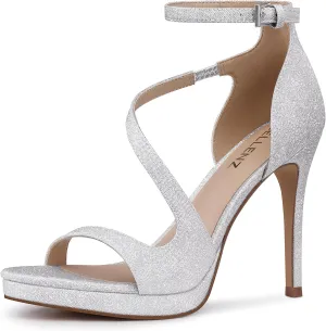 Stiletto Women High Heels: 4.3 Inch Comfortable Heels Prom Party Wedding, Peep Toe Platform Heels, Black White Silver Gold Strappy Heel Sandals