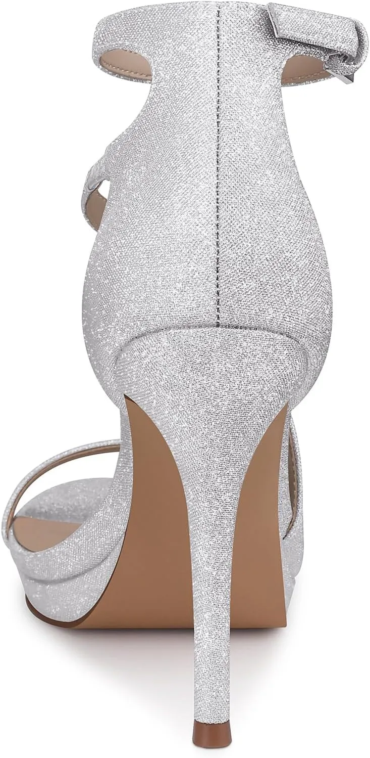 Stiletto Women High Heels: 4.3 Inch Comfortable Heels Prom Party Wedding, Peep Toe Platform Heels, Black White Silver Gold Strappy Heel Sandals