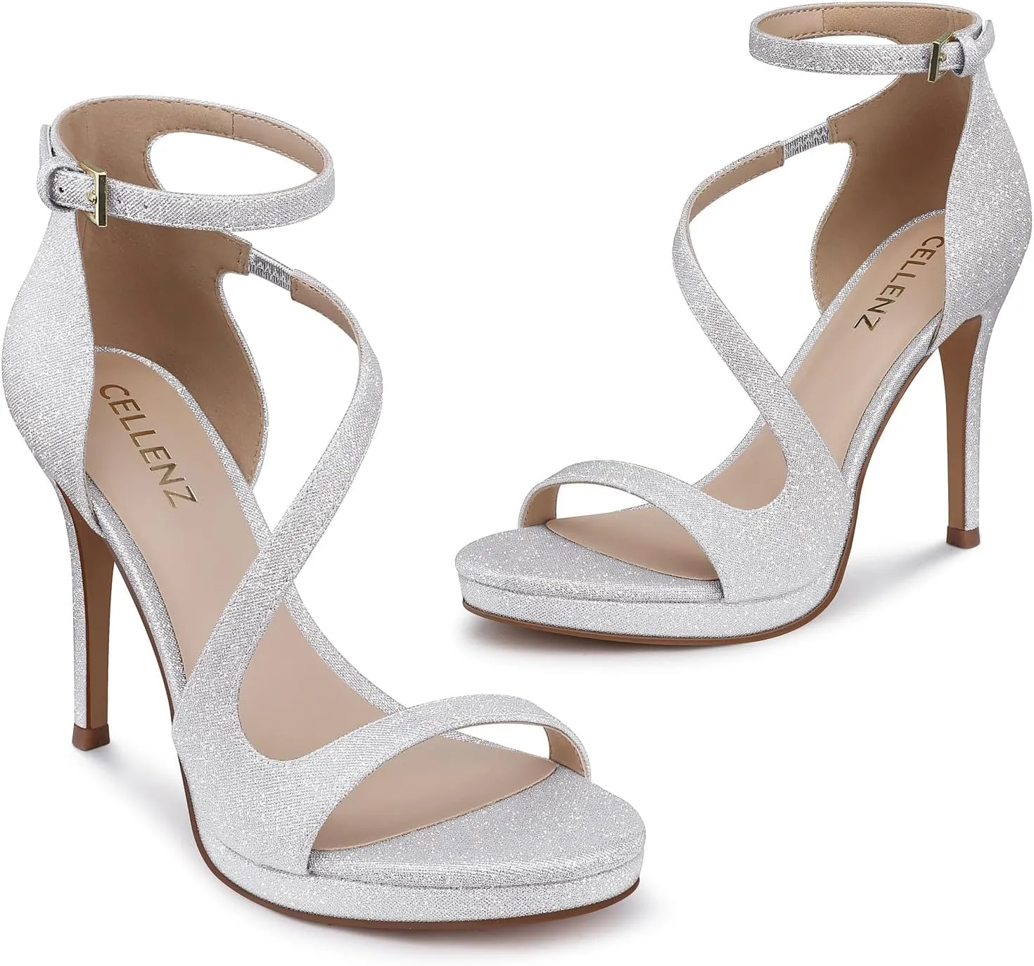 Stiletto Women High Heels: 4.3 Inch Comfortable Heels Prom Party Wedding, Peep Toe Platform Heels, Black White Silver Gold Strappy Heel Sandals