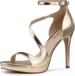 Stiletto Women High Heels: 4.3 Inch Comfortable Heels Prom Party Wedding, Peep Toe Platform Heels, Black White Silver Gold Strappy Heel Sandals