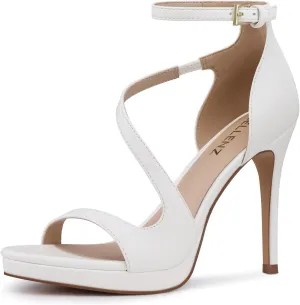 Stiletto Women High Heels: 4.3 Inch Comfortable Heels Prom Party Wedding, Peep Toe Platform Heels, Black White Silver Gold Strappy Heel Sandals