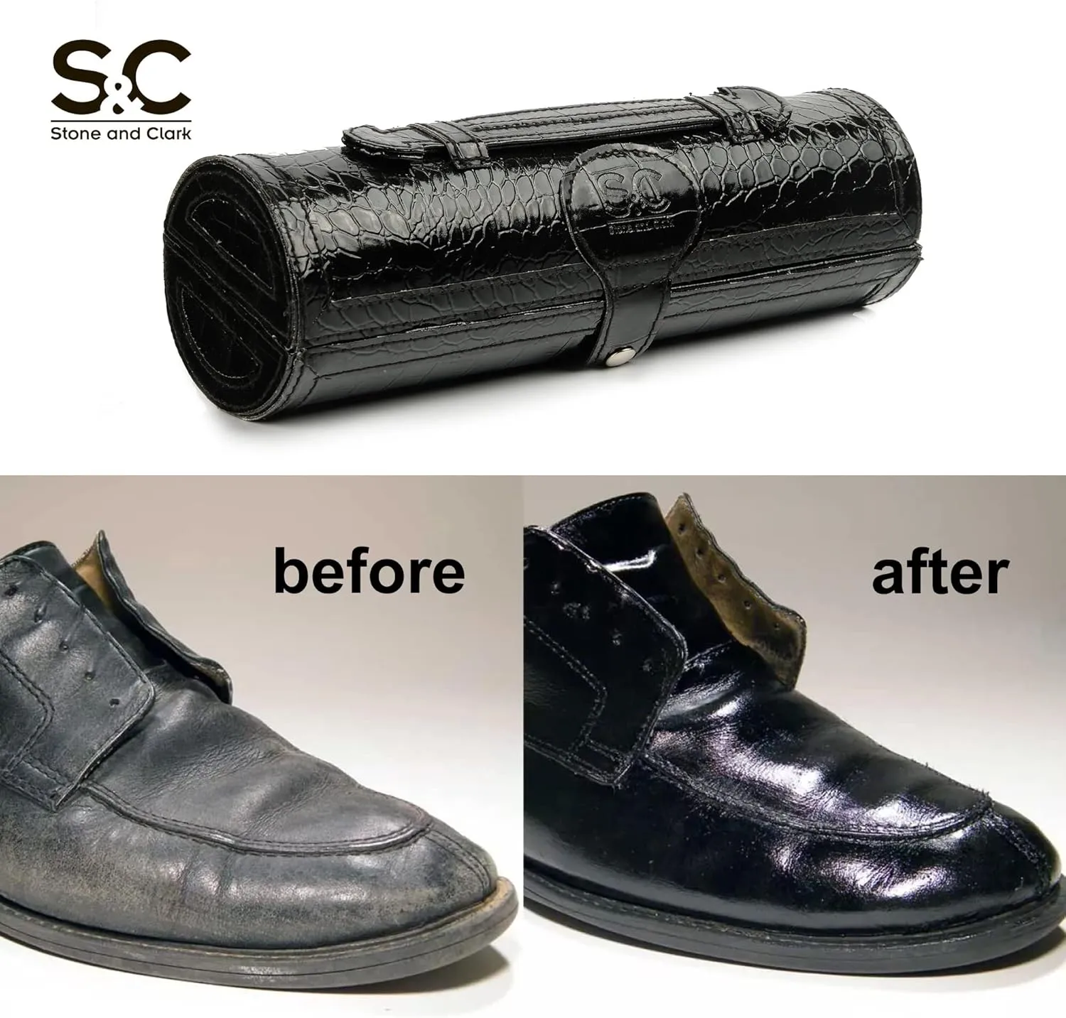 Stone and Clark Leather Shoe Shine Kit - 13 PCS Shoe Polish Kit for Complete Leather Boot Care, Compact & Travel Friendly