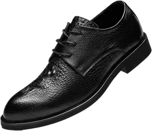 Stylish Luxury Men's Leather Shoes, Handmade Lace-Up Round Toe Dress Shoes for Wedding, Office & Business, Crocodile Pattern Oxford