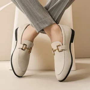Suede loafer with metal buckle detail