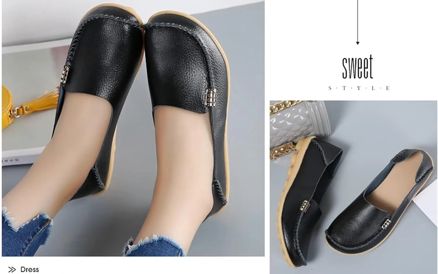 Sunporx Women's Driving Loafers Leather Comfortable Moccasins Breathable Slip On Nurse Loafer Round Toe Wild Walking Fashion Soft Shoes