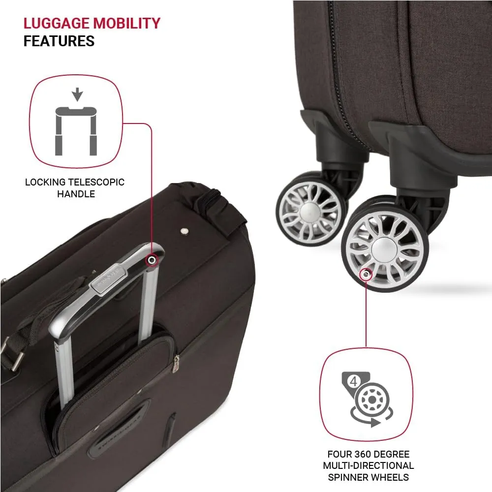 SwissGear 7895 Premium Rolling Garment Bag, Heather Grey, 24" Spinner Edition