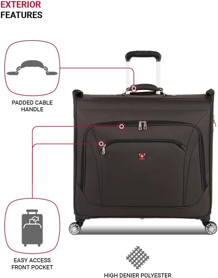 SwissGear 7895 Premium Rolling Garment Bag, Heather Grey, 24" Spinner Edition