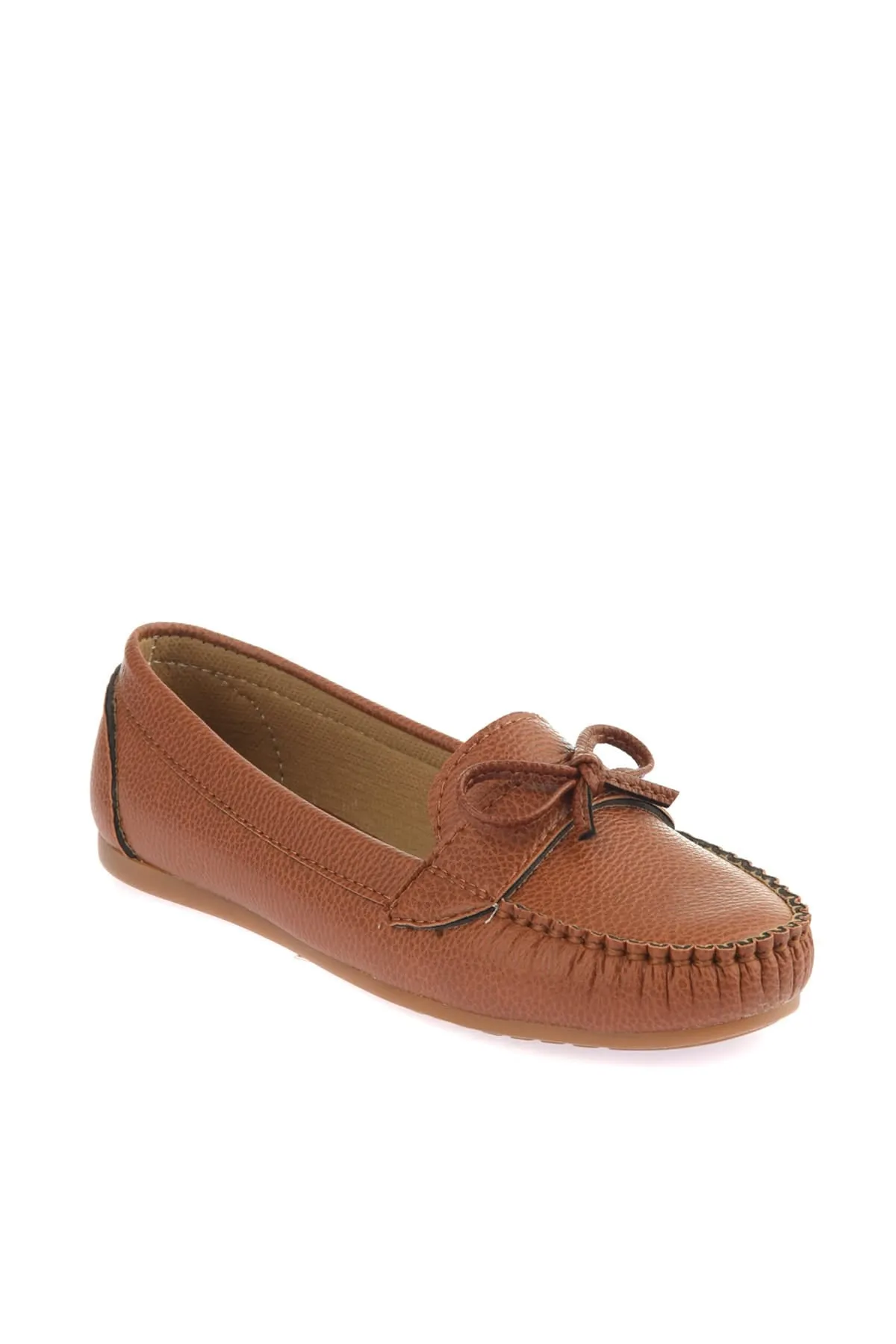 Tan Bow Women Loafer Shoes