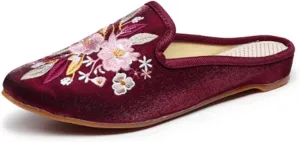 TangDao Women's Embroidered Backless Pointed Toe Slip On Loafers Comfortable Flats Embroidery Mule Slippers Shoes