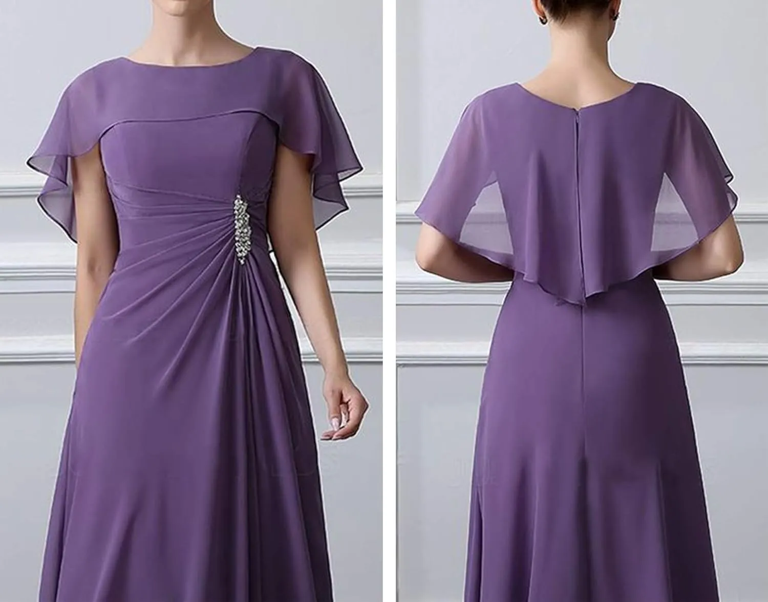 Tea Length Mother of The Bride Dresses Chiffon Evening Formal Dress Cloak Women's