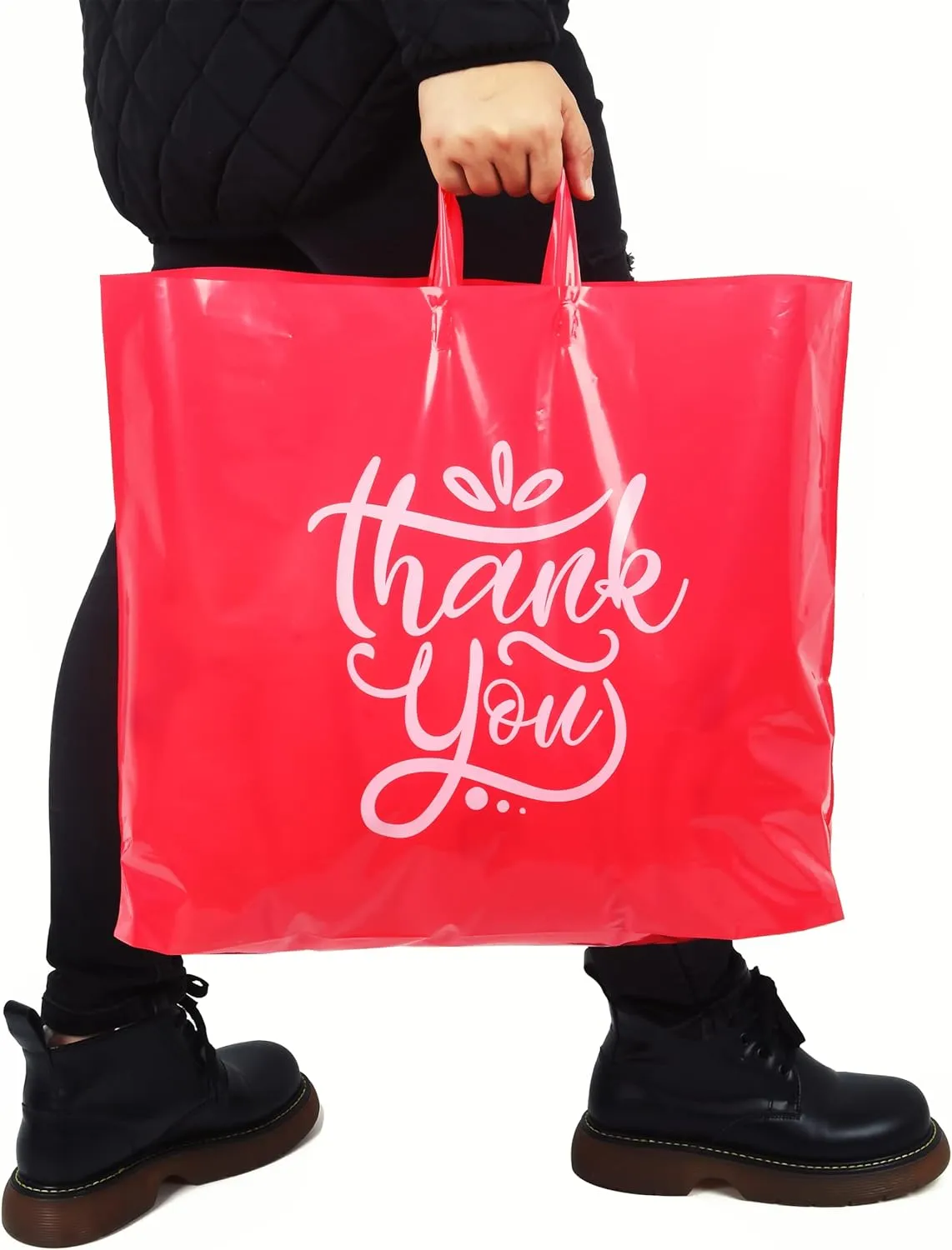 Thank You Bags with Handles | Plastic Shopping Bags for Small Business | Large Plastic Bags with Handles | Retail Bags | Boutique Bags | Plastic Gift Bags | 19x15 60 Pack Pink 3 Mil …