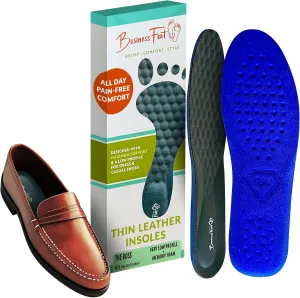 The Boss! Leather Insoles for Men & Women   Memory Foam Insoles for Women & Mens Arch Support Inserts Designed for Minimal Crowding in Dress Shoes & Casual Shoes. Cushioning Orthotic Shoe Inserts XLL