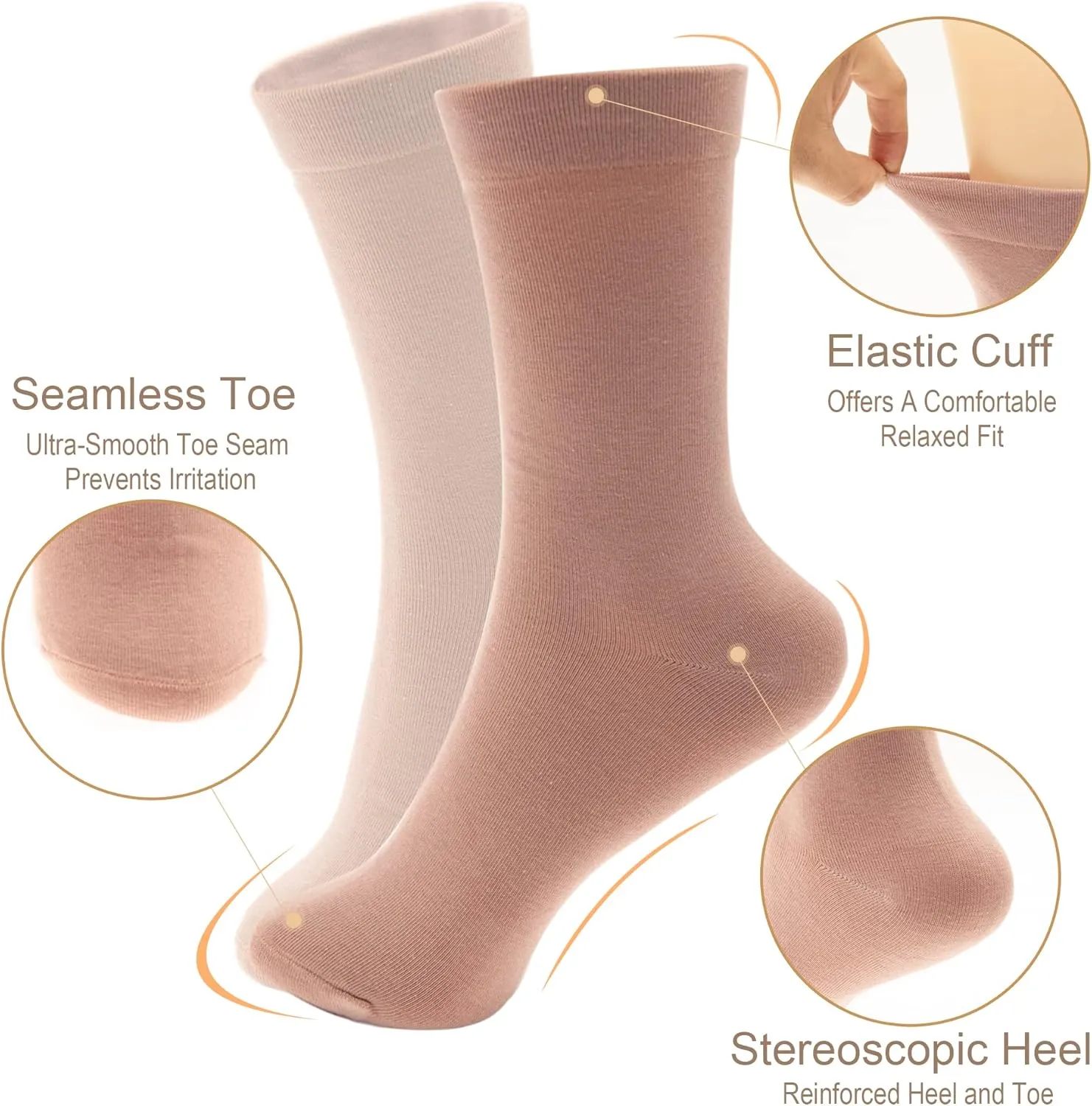 Thin Crew Socks for Women - Dress Socks - Soft Cotton Socks - Crew Socks for Business Trouser Casual 3-6 Pairs