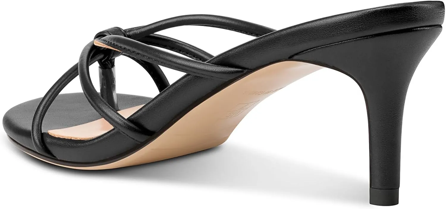 TNYNFBEB Women's Round Toe Flip Flop Strappy Mule Heels Slip-on Kitten Heel Thong Sandals Summer Dress Shoes 2.6 Inches