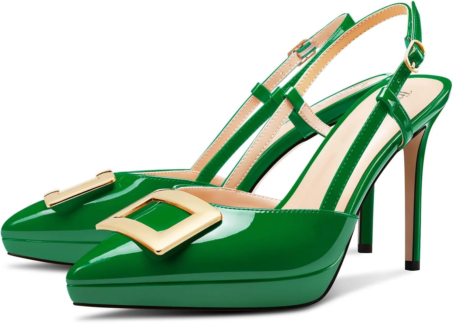 TNYNFBEB Womens Stiletto High Platform Heel Pointed Toe Pumps Slingback Slip-on Buckle Party Basic Classic 3.9 Inches Heels