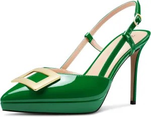 TNYNFBEB Womens Stiletto High Platform Heel Pointed Toe Pumps Slingback Slip-on Buckle Party Basic Classic 3.9 Inches Heels