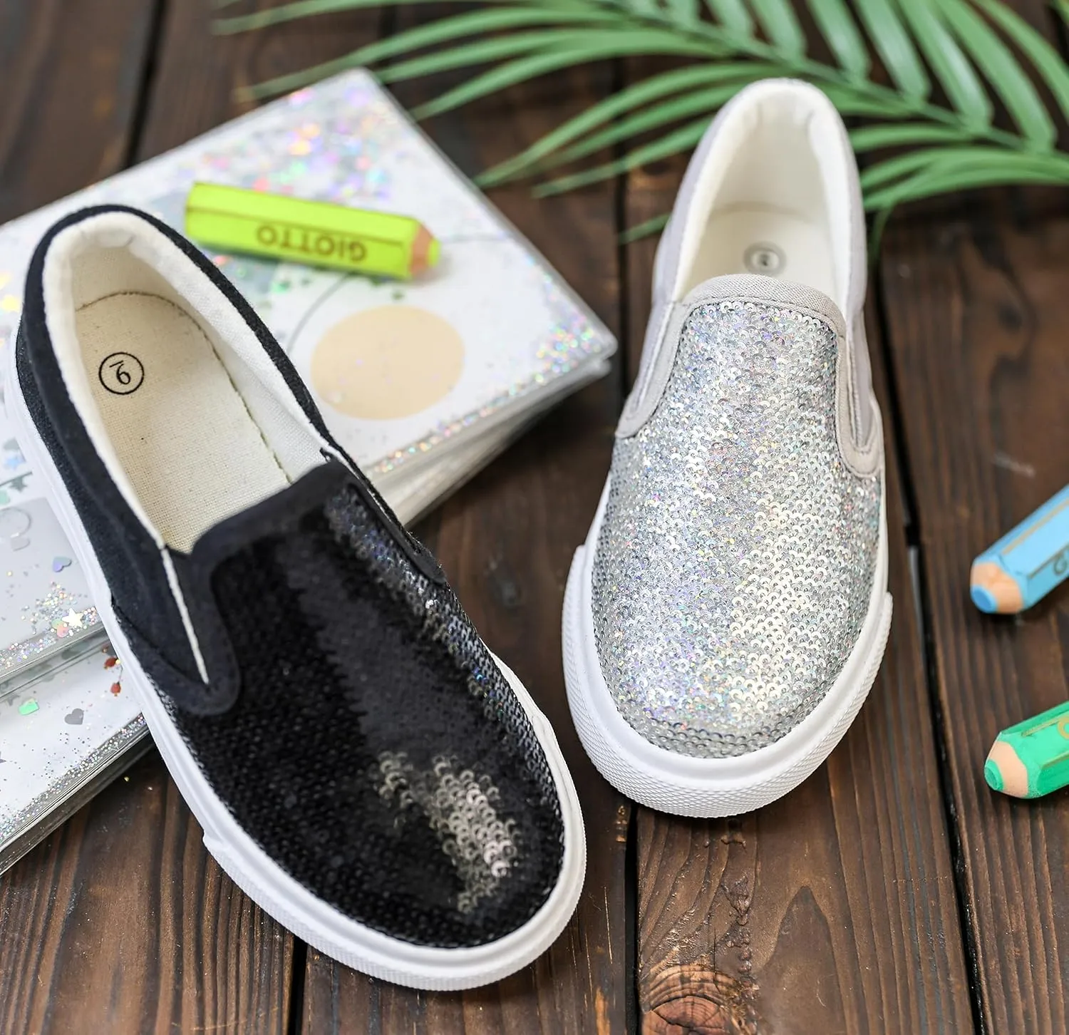 Toandon Toddler Kids Girls Sparkle Slip On Walking Shoes Age 2-10